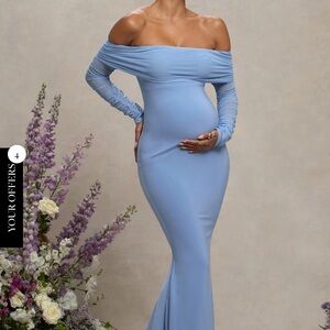 Club L London Off-Shoulder Blue Maternity Dress